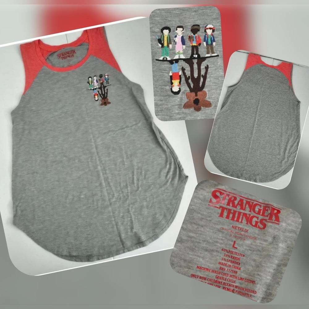 Stranger Things Women's Gray and Red Tank Top Size Large (Nwots)